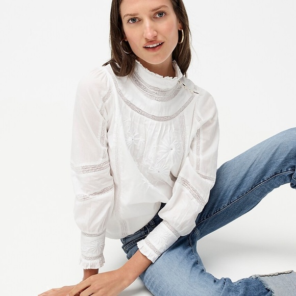 ⏳24 HOURS LEFT!! J.Crew Mockneck embroidered top, size L - Picture 1 of 5